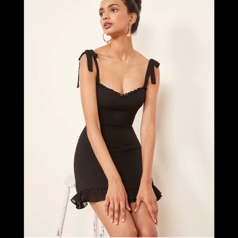 Reformation Christine Black Mini Dress 2 Nwot